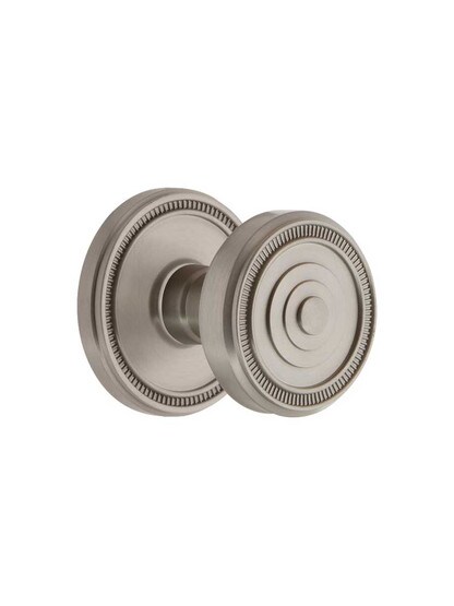 Grandeur Soleil Rosette Door Set with Soleil Knobs in Satin Nickel.